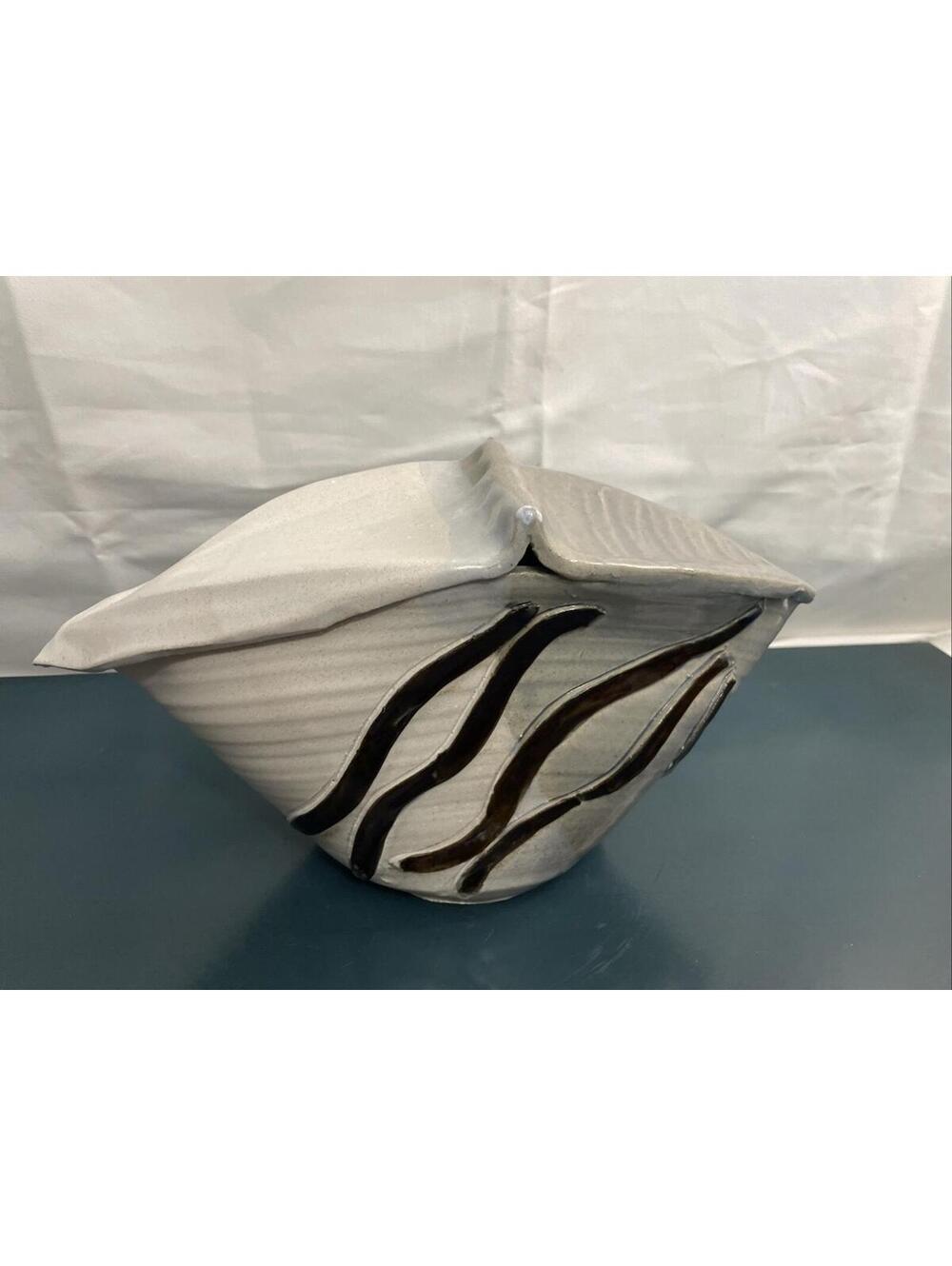Signed Kaplan Studio Pottery 16” Sculptural Lidded Bowl MCM Art